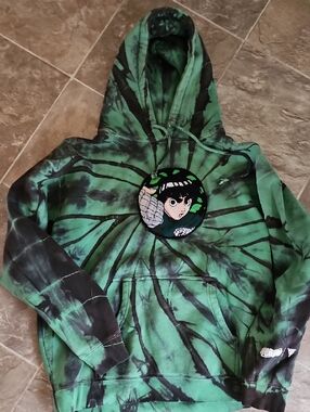 Green Tie-Dye Graphic Hoodie with Anime Patch